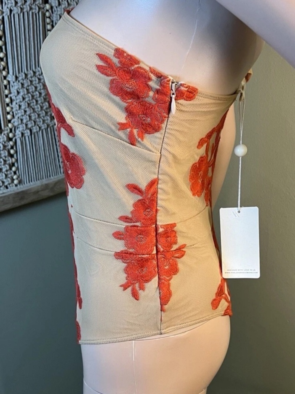 NWT For Love and Lemons Temecula One Shoulder Bodysuit Red/Nude - Picture 4 of 14